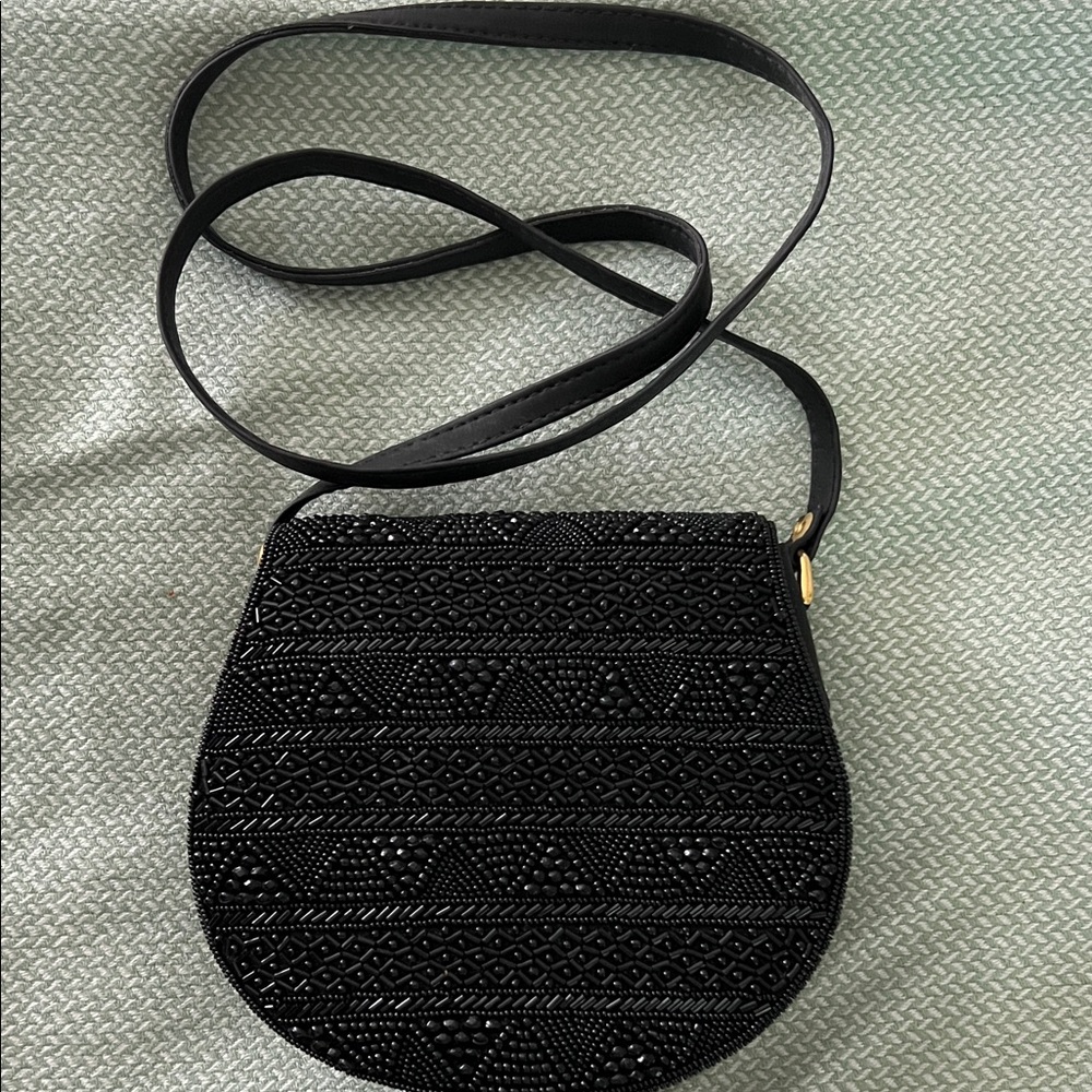 Chic Black Beaded Crossbody Bag